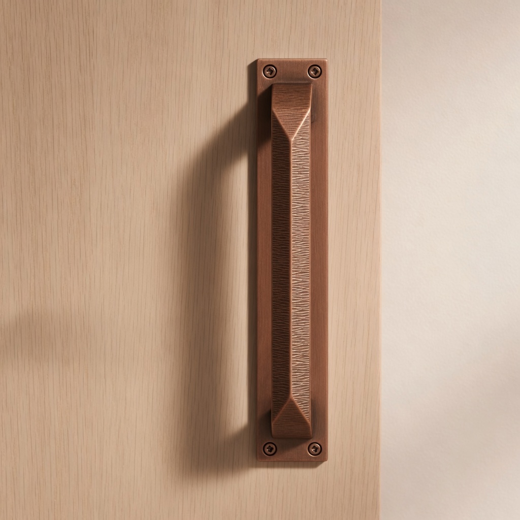 Haohan, an antique-copper door pull with a faceted bar.